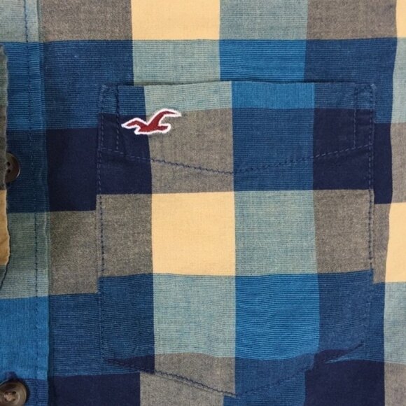 Hollister Stretch Button Down Shirt Mens Large Long Sleeve Block Check Pattern - Picture 5 of 11